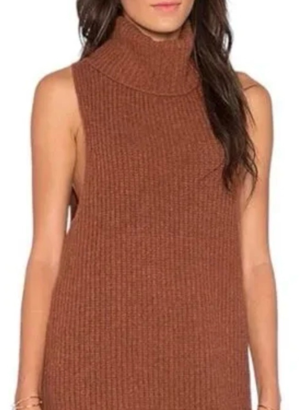 Free People Sleeveless Ribbed Turtleneck in Rust Brown